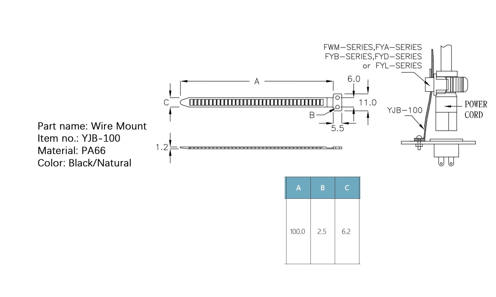 Plastic Wire Mount YJB-100